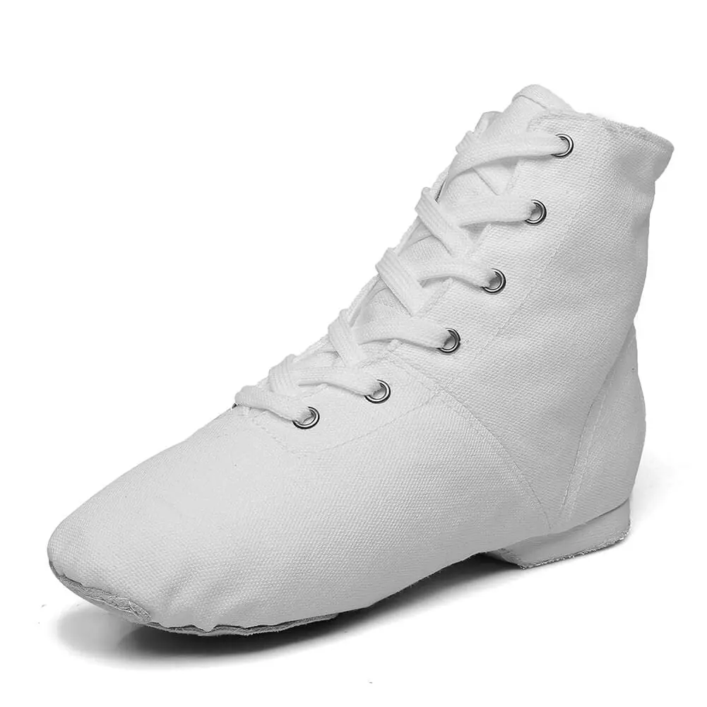 MSMAX Womens Jazz Dance Boots Lace Up High Top Character Shoes for Women - Split Sole Ankle Boots for Jazz, Theater, Stage Performance & Costume White 8 M US Women - main product image
