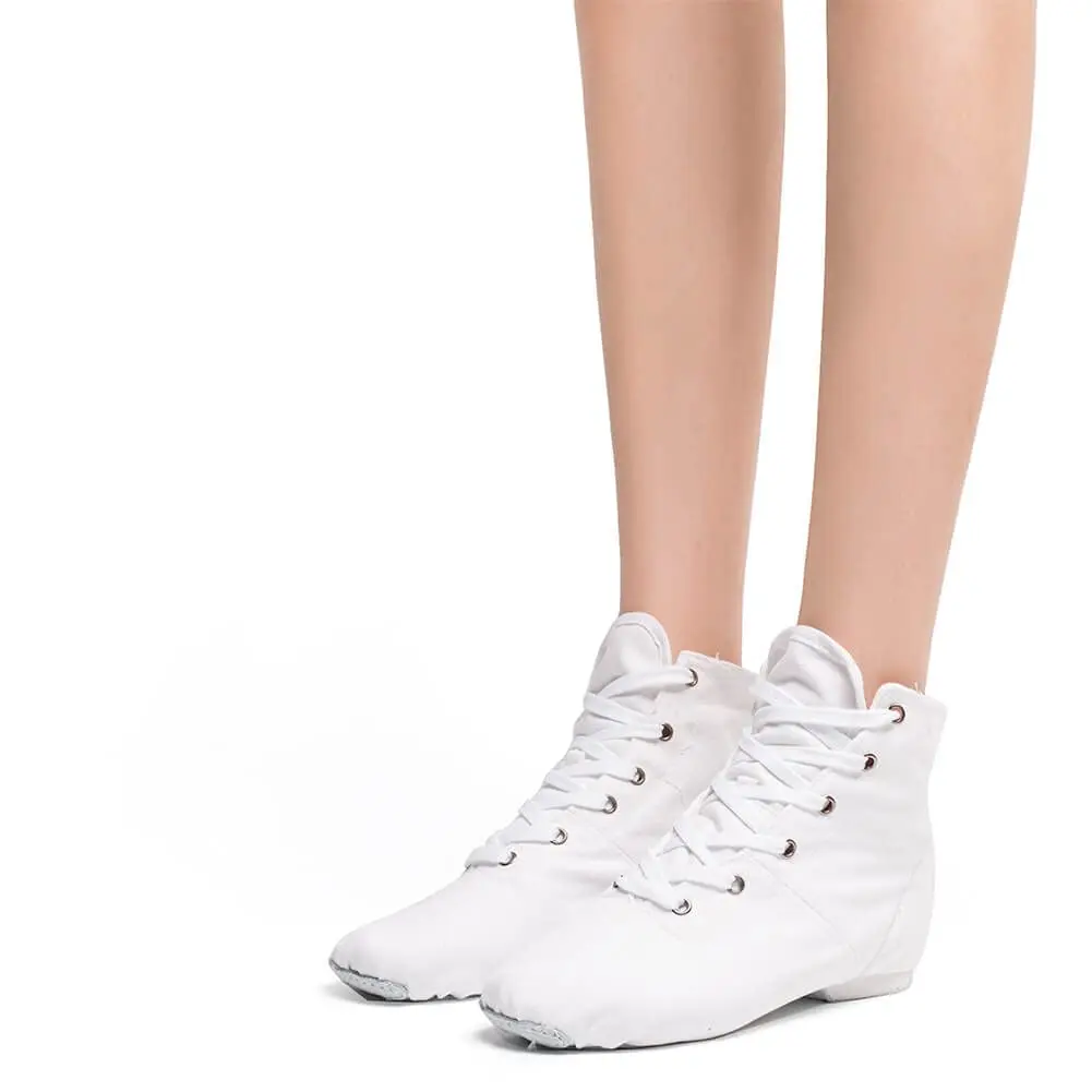 MSMAX Womens Jazz Dance Boots Lace Up High Top Character Shoes for Women - Split Sole Ankle Boots for Jazz, Theater, Stage Performance & Costume White 8 M US Women - view 5