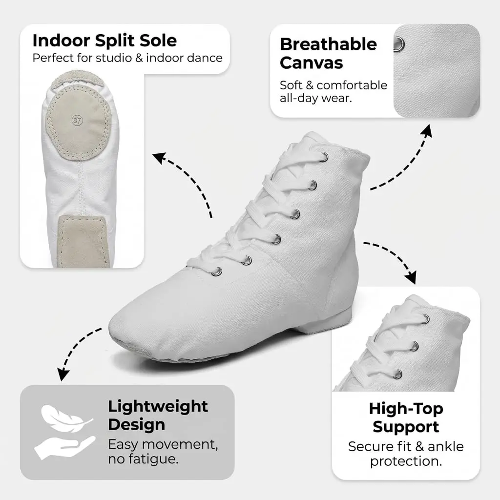 MSMAX Womens Jazz Dance Boots Lace Up High Top Character Shoes for Women - Split Sole Ankle Boots for Jazz, Theater, Stage Performance & Costume White 8 M US Women - view 6