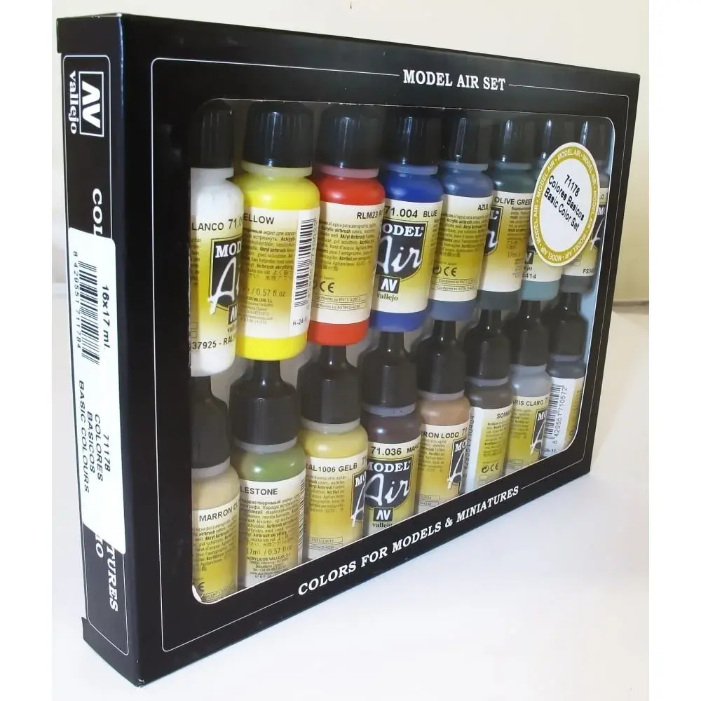 Vallejo Acrylic Airbrush Paint Set 17ml (0.57 Fl Oz) | Water-Based, Non-Toxic, Matte Finish - main product image