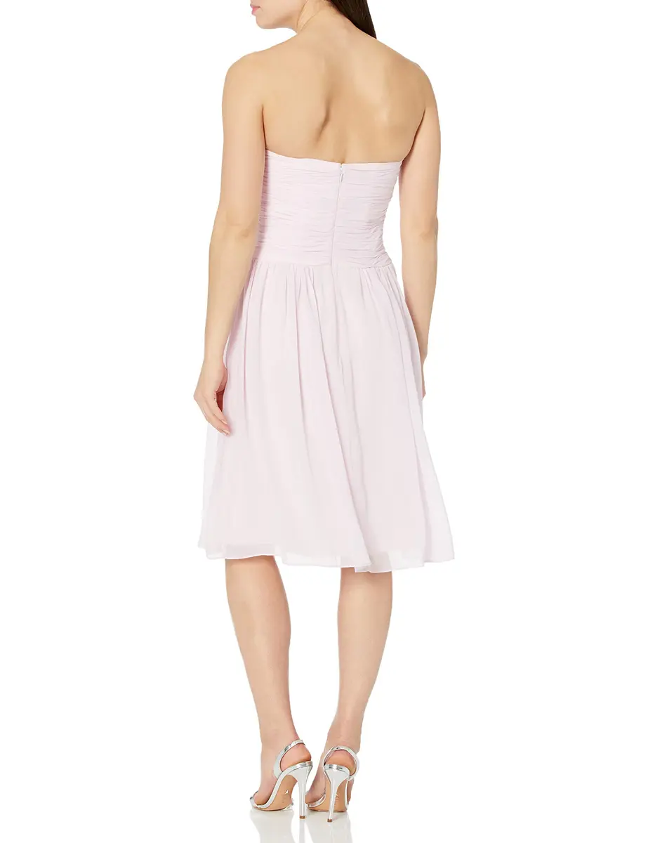 Donna Morgan Anne Short Strapless Chiffon Dress Petal 14 | Knee-Length, Sweetheart Neck, Pink - view 2