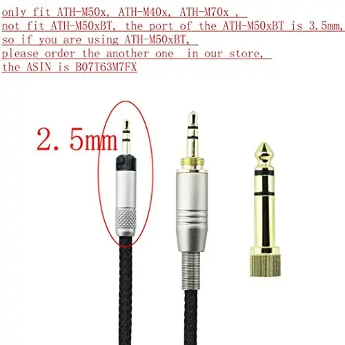 NewFantasia Replacement Upgrade Cable for Audio Technica ATH-M50x, ATH-M40x, ATH-M70x Headphones 1.5m (4.9ft) | Braided OFC Wire - view 3