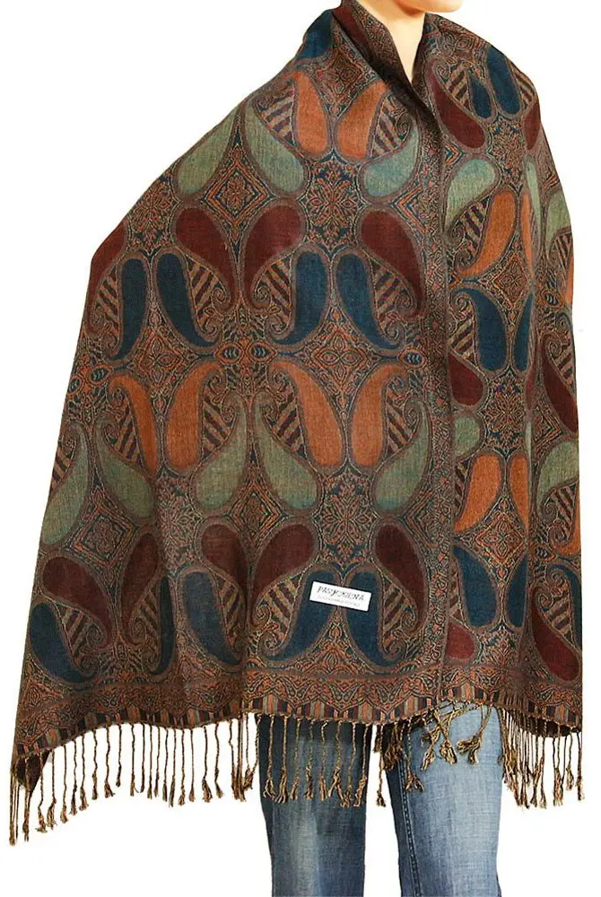 Falari Women's Woven Pashmina Shawl Wrap Scarf 80" x 27" Brown Navy | Elegant & Warm - main product image