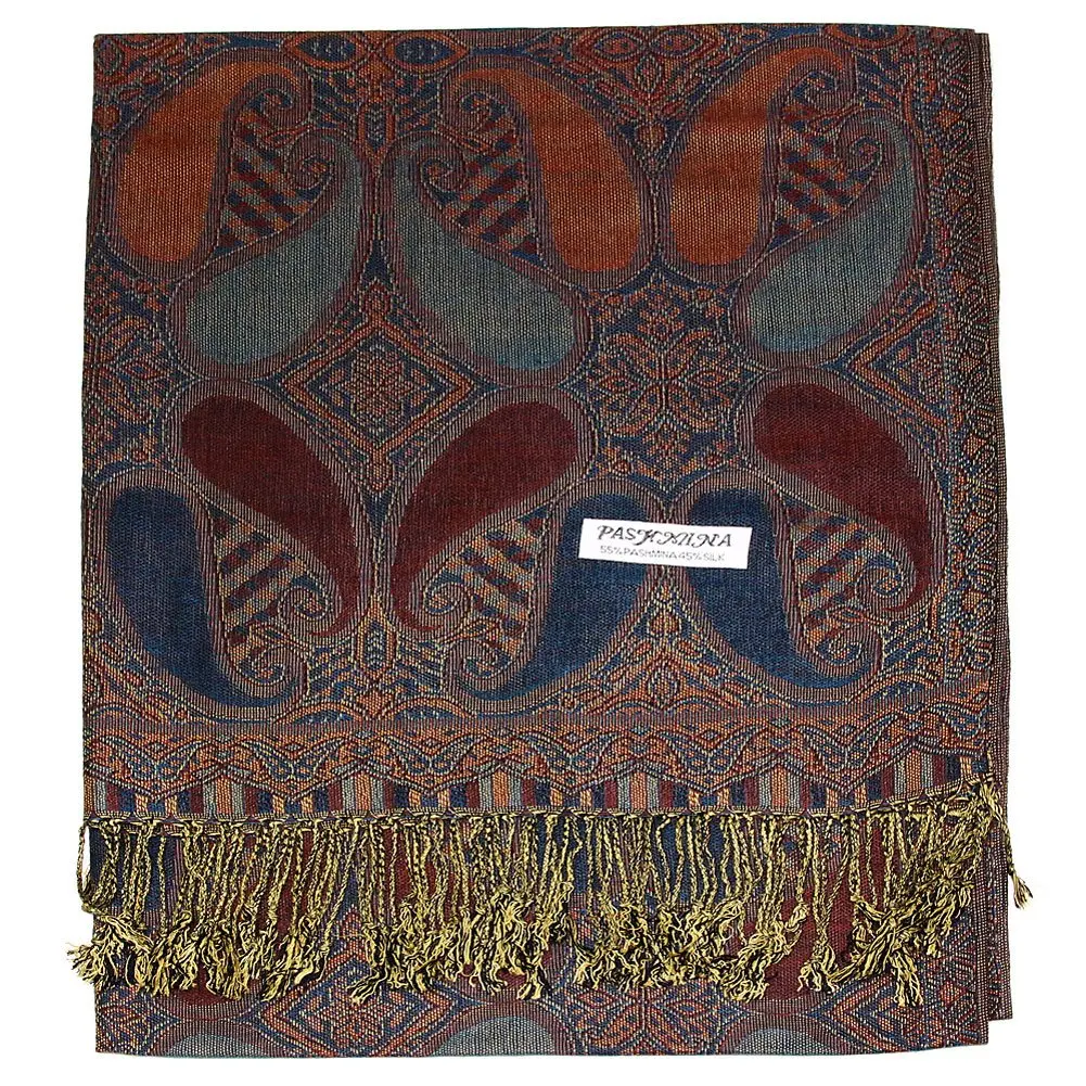 Falari Women's Woven Pashmina Shawl Wrap Scarf 80" x 27" Brown Navy | Elegant & Warm - view 2