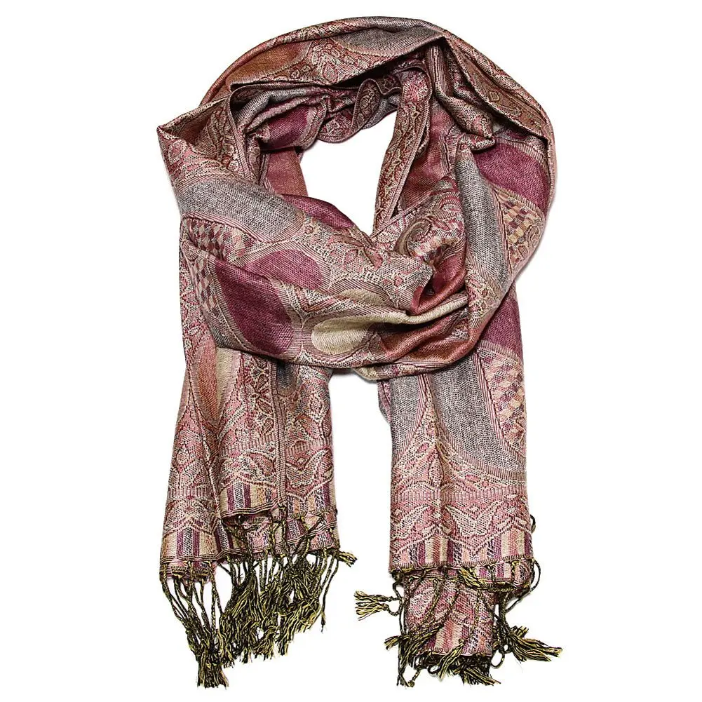 Falari Women's Woven Pashmina Shawl Wrap Scarf 80" x 27" Rosewood Pink | Elegant 55% Pashmina & Silk - view 3