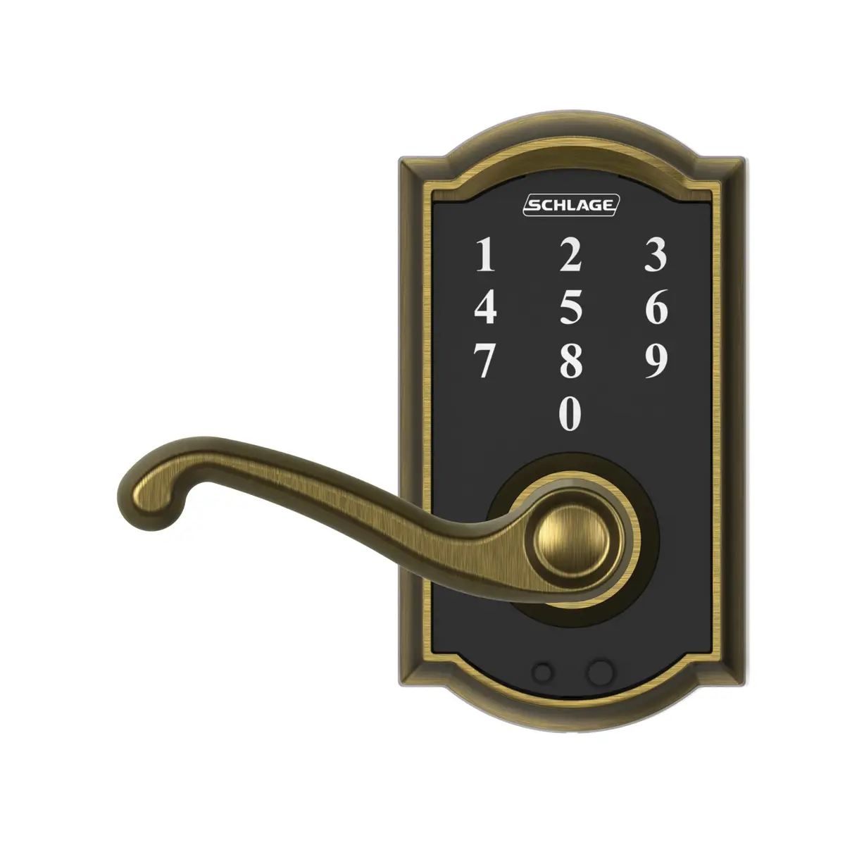 Schlage Touch Electronic Lock, Lever Handle, Camelot Trim, Antique Brass | Keyless Touchscreen Entry - view 4