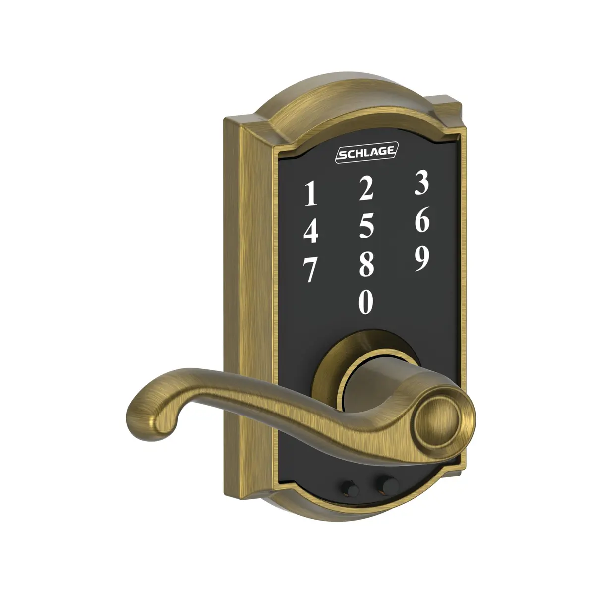 Schlage Touch Electronic Lock, Lever Handle, Camelot Trim, Antique Brass | Keyless Touchscreen Entry - view 2