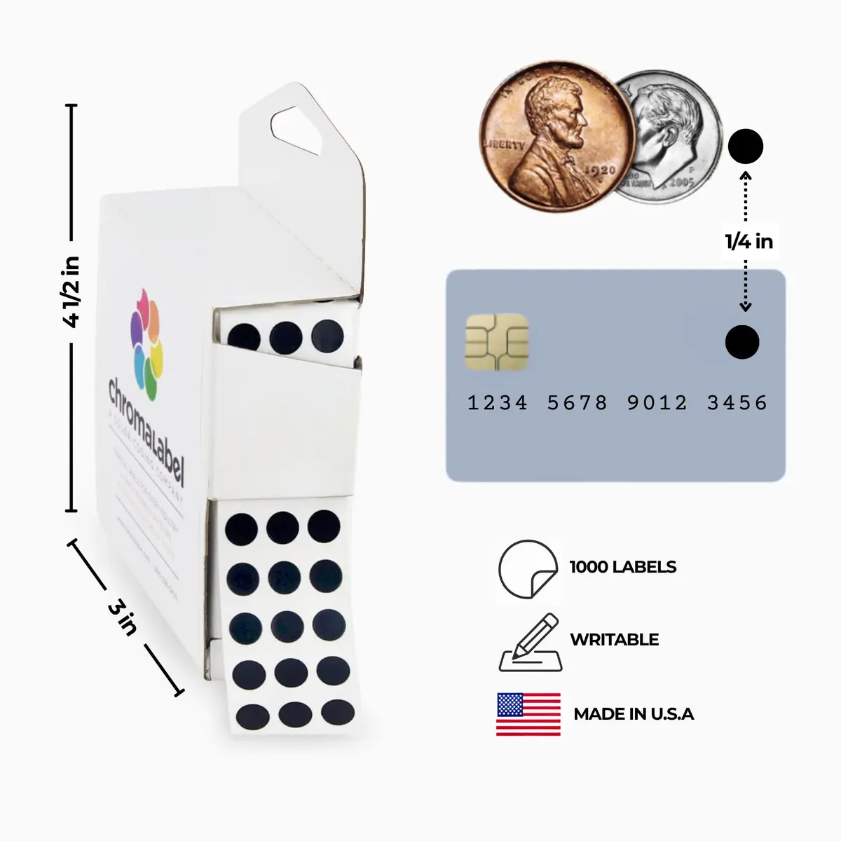 ChromaLabel Black Dot Stickers 1/4 Inch | Versatile Labeling Solution Made in USA - view 3