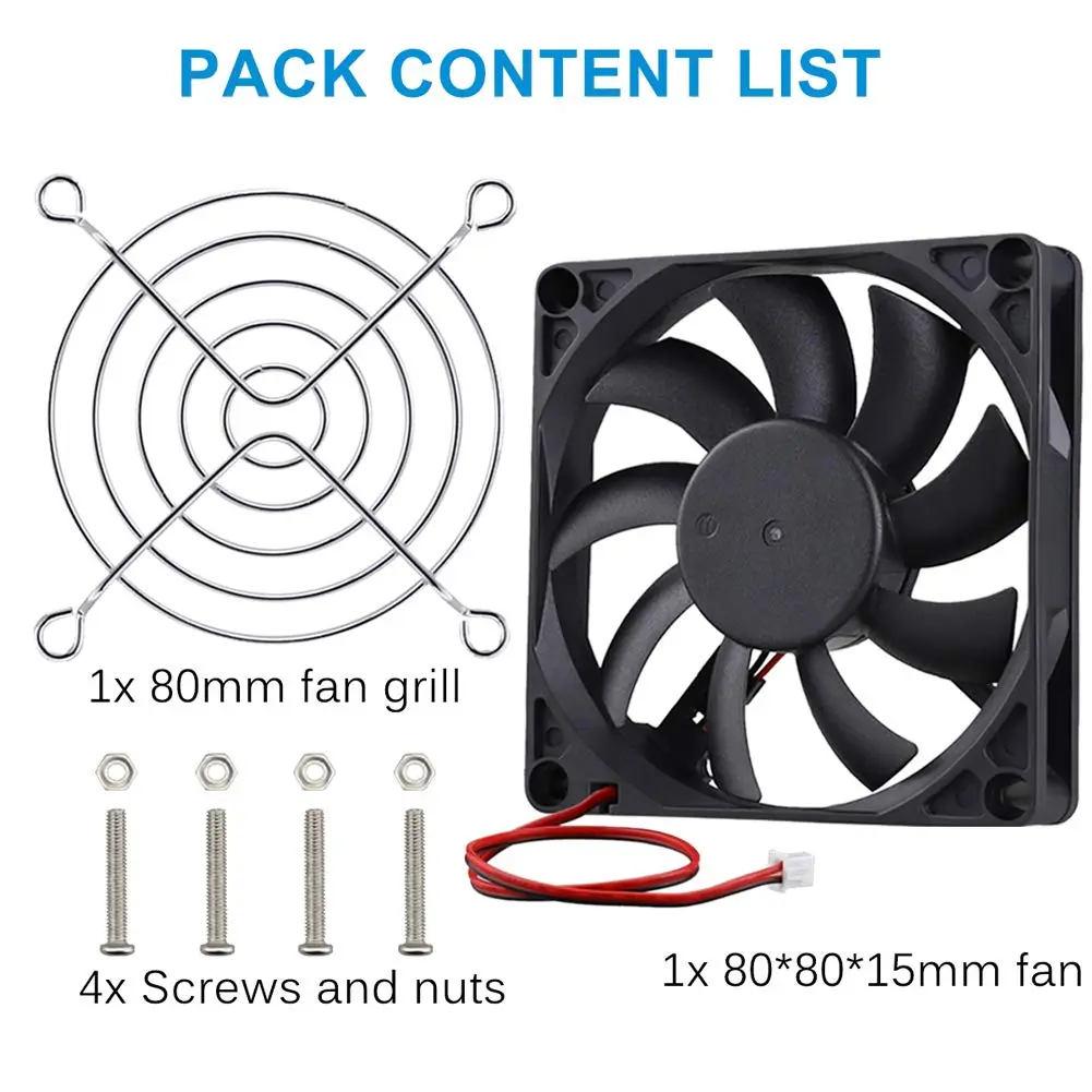 GDSTIME 80mm x 80mm x 15mm 12V Brushless DC Cooling Computer Case Fan 2Pin | 2700 RPM, 32.8 CFM, 27.8 dBA, 1.76 oz - view 7