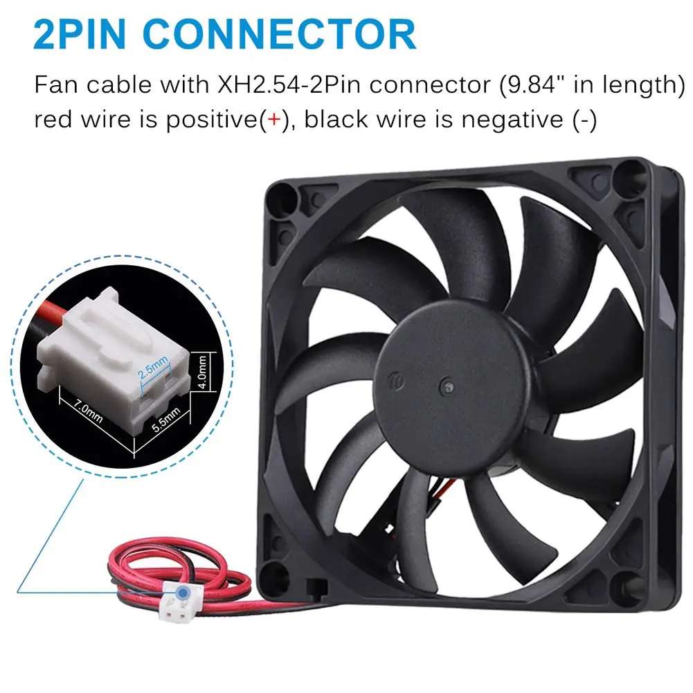 GDSTIME 80mm x 80mm x 15mm 12V Brushless DC Cooling Computer Case Fan 2Pin | 2700 RPM, 32.8 CFM, 27.8 dBA, 1.76 oz - view 3