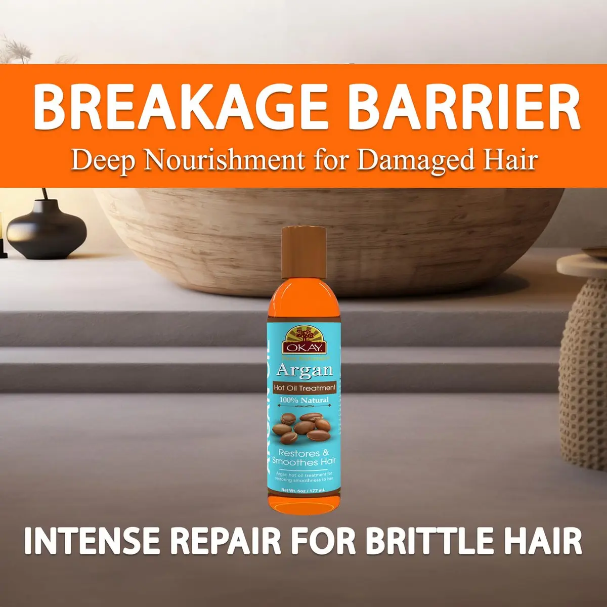 OKAY 100% Natural Argan Hot Oil Hair Treatment - 6 oz | Nourishes & Restores Damaged Hair - view 6
