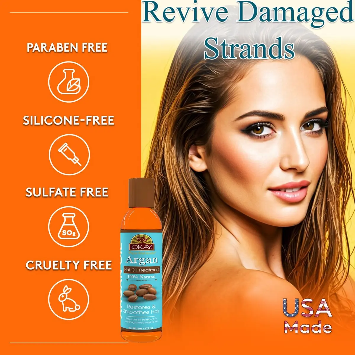 OKAY 100% Natural Argan Hot Oil Hair Treatment - 6 oz | Nourishes & Restores Damaged Hair - view 2
