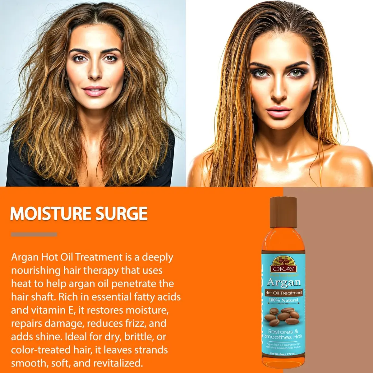 OKAY 100% Natural Argan Hot Oil Hair Treatment - 6 oz | Nourishes & Restores Damaged Hair - view 3