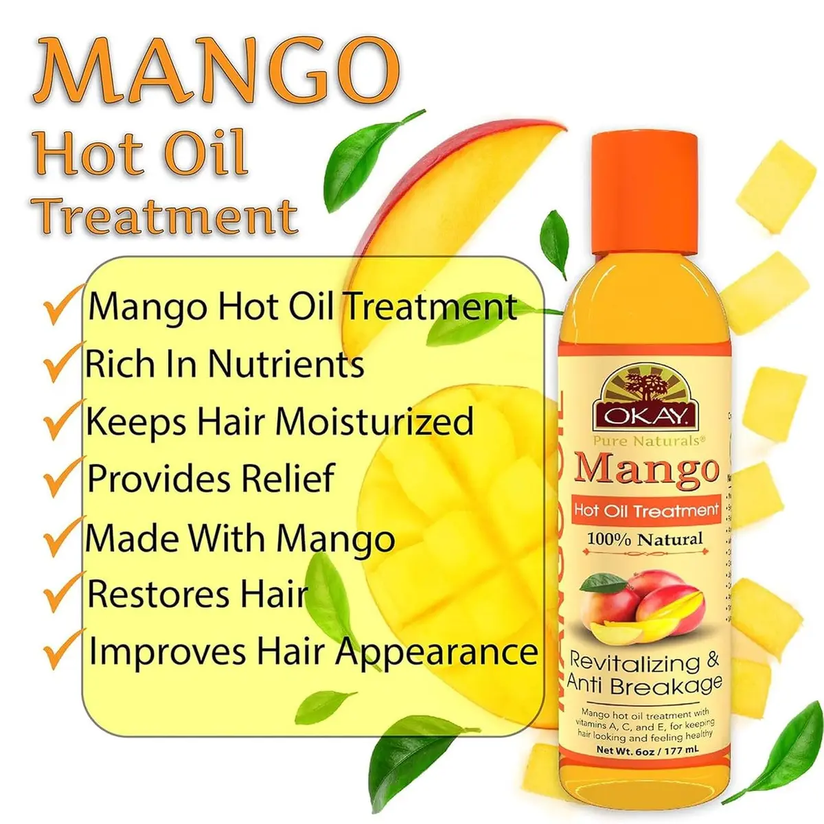 OKAY Mango Hot Oil Treatment 5.98 Fl Oz | Moisturizes & Prevents Breakage, Silicone & Paraben Free, Made in USA - view 3
