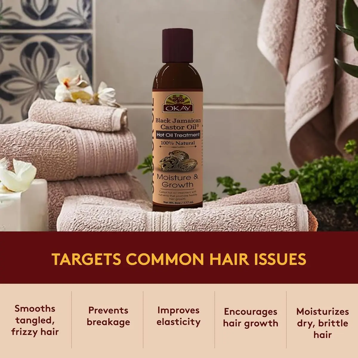 OKAY 100% Natural Black Jamaican Castor Hot Oil Hair Treatment 6 oz | Nourishes Damaged Hair & Promotes Growth - view 4