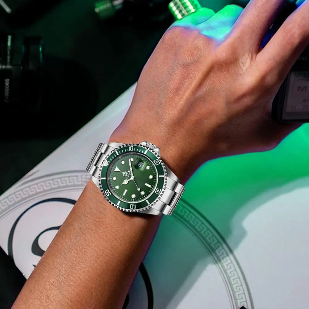 FANMIS Men's Quartz Watch 40mm Green Rotatable Bezel | Luminous Hands, Stainless Steel - view 5