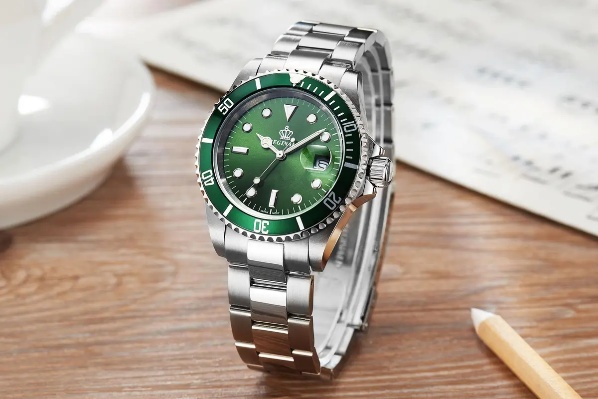 FANMIS Men's Quartz Watch 40mm Green Rotatable Bezel | Luminous Hands, Stainless Steel - view 6