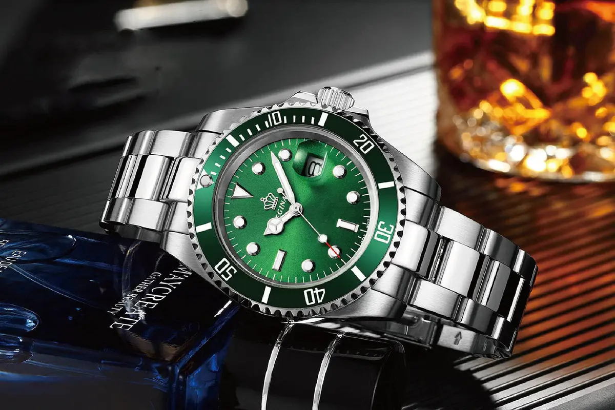 FANMIS Men's Quartz Watch 40mm Green Rotatable Bezel | Luminous Hands, Stainless Steel - view 7