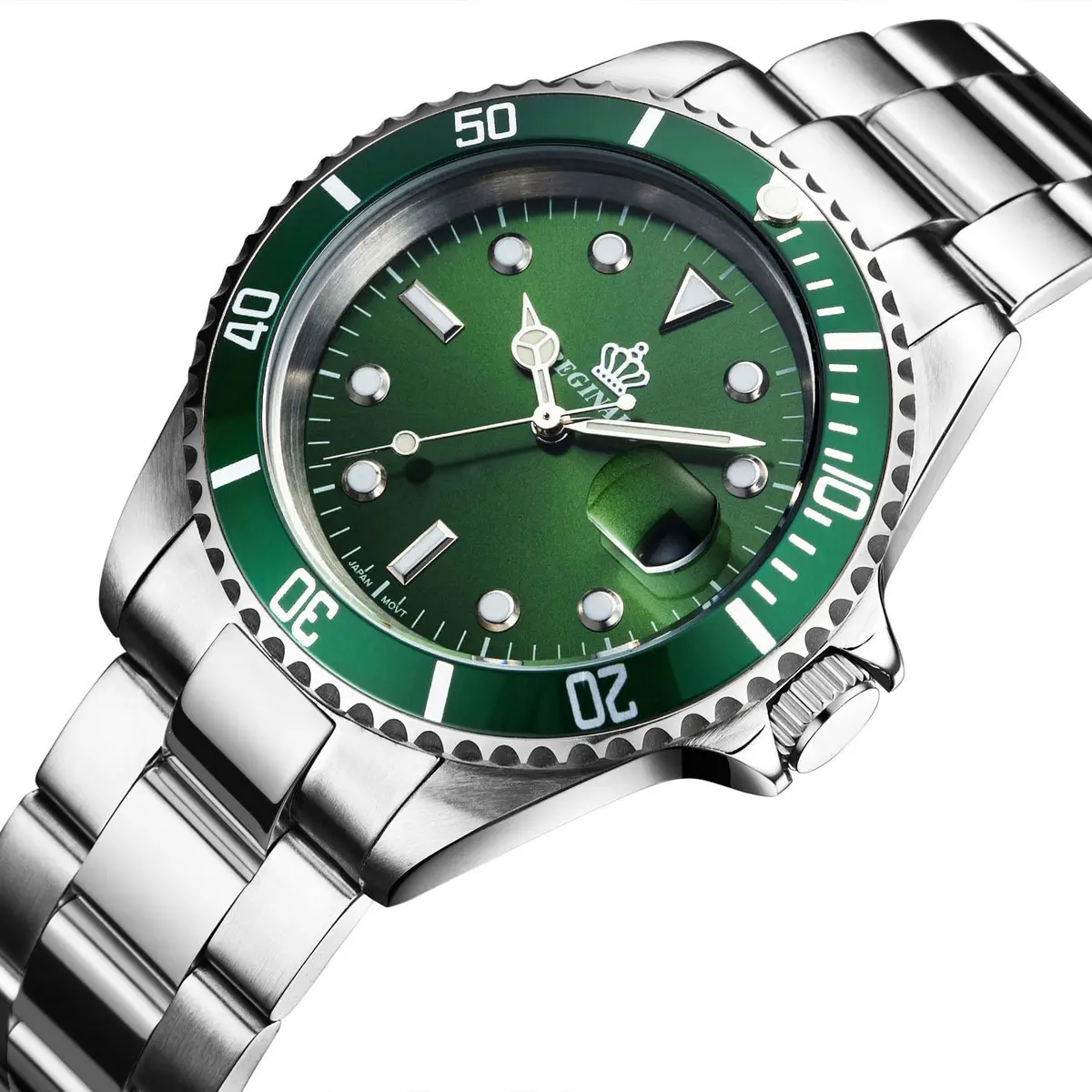 FANMIS Men's Quartz Watch 40mm Green Rotatable Bezel | Luminous Hands, Stainless Steel - view 2