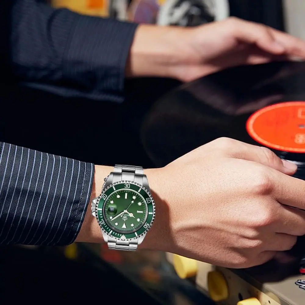 FANMIS Men's Quartz Watch 40mm Green Rotatable Bezel | Luminous Hands, Stainless Steel - view 4