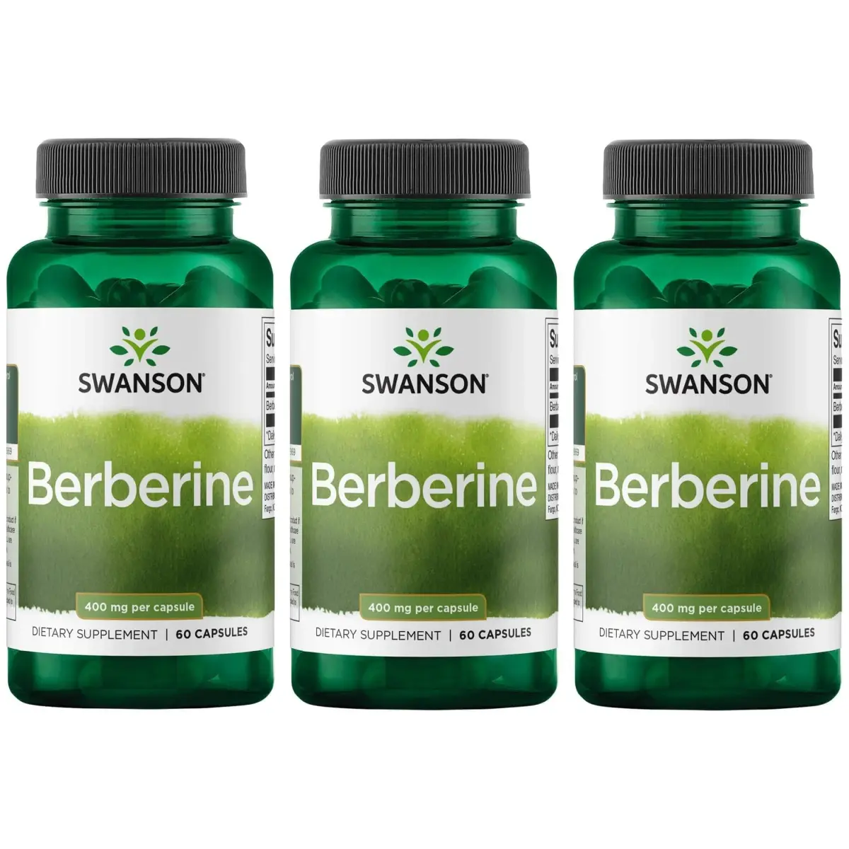 Swanson Berberine HCl Metabolic Health 400 mg Vegan Capsules | 180 Count (Pack of 3) - main product image