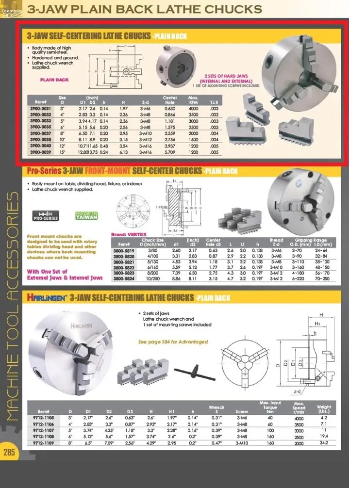 HHIP 3900-0031 3 Inch 3-Jaw Lathe Chuck, Plain Back | High-Quality Semi-Steel, Hardened & Ground - view 8