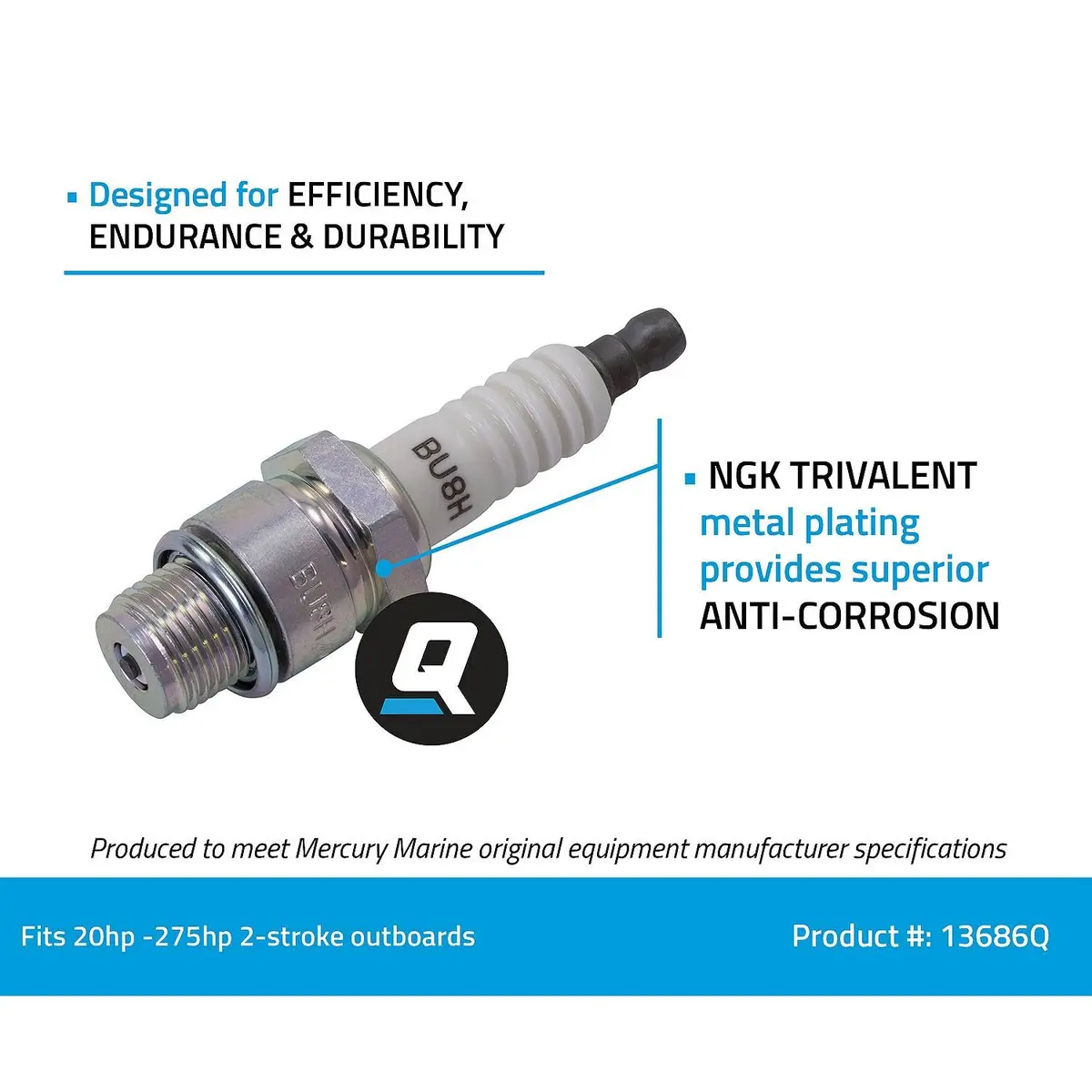 Quicksilver Spark Plug NGK BU8H Semi-Surface Discharge | Marine Outboard Engine Part - view 4