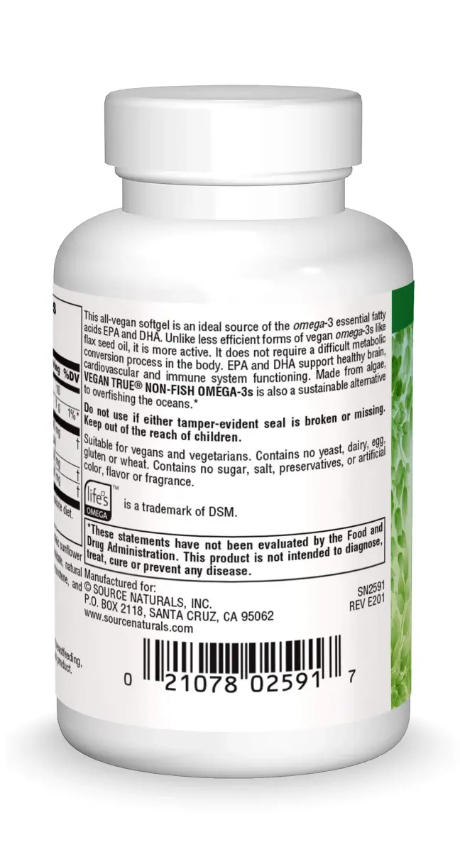 Source Naturals Vegan True Non-Fish Omega-3s 300mg 30 Softgels | EPA & DHA for Brain Health Support - view 2