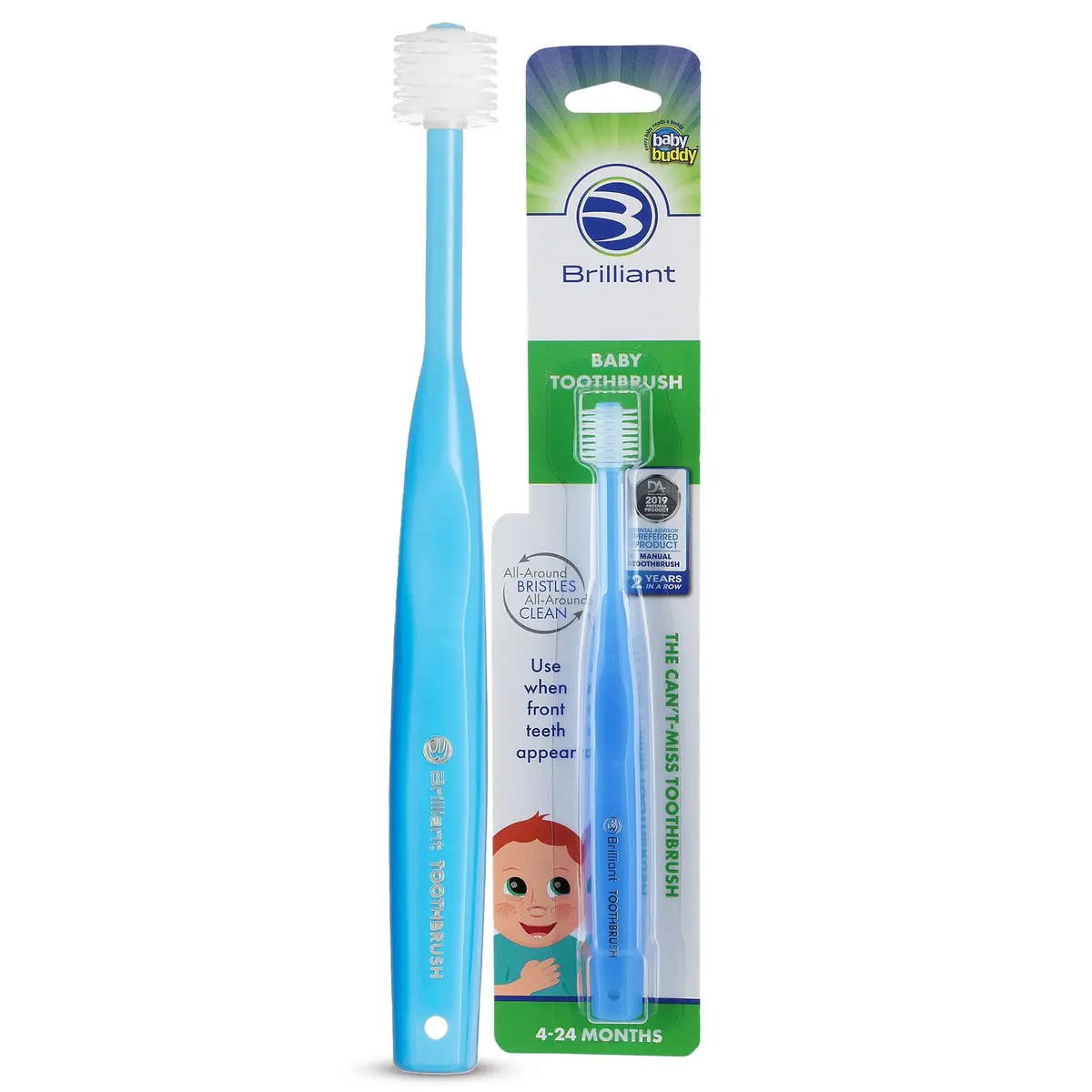 Brilliant Baby Toothbrush with Soft Bristles & Round Head | Toddler Approved, Ages 0-2, Blue - main product image