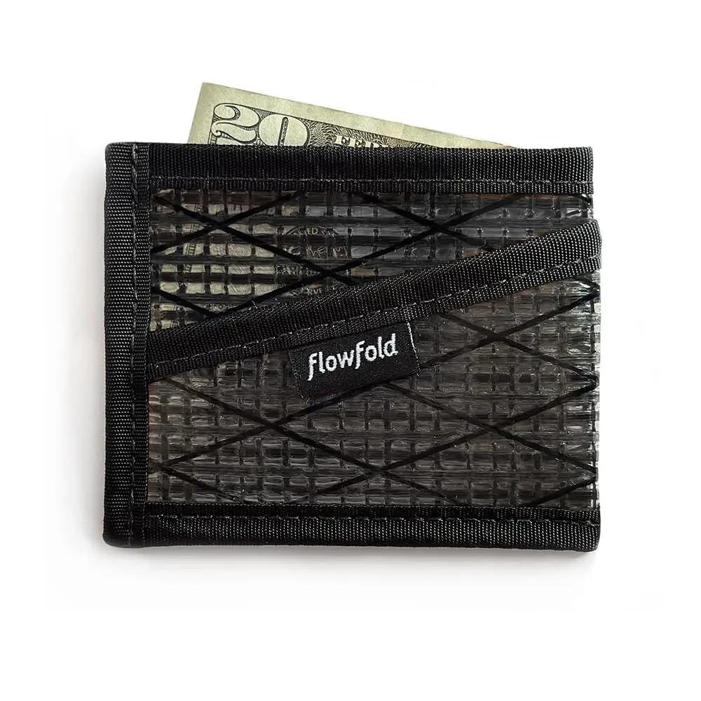 Flowfold Recycled Sailcloth Wallets - 3 Pocket Card Holder Slim Wallet Made in USA (Black Sailcloth) | Minimalist, Durable & Water-Resistant - main product image