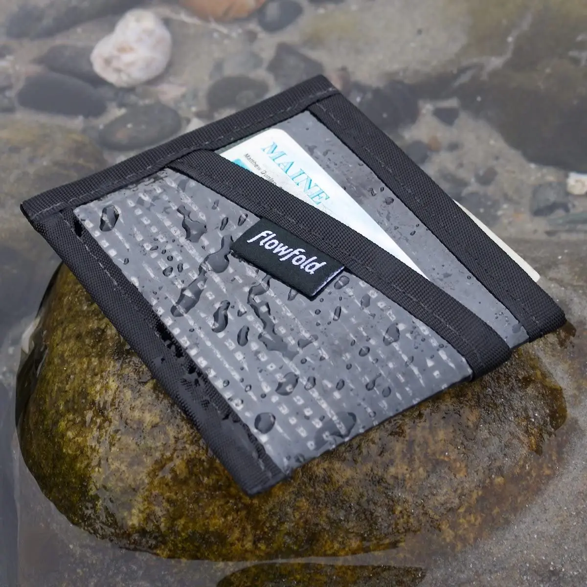 Flowfold Recycled Sailcloth Wallets - 3 Pocket Card Holder Slim Wallet Made in USA (Black Sailcloth) | Minimalist, Durable & Water-Resistant - view 5