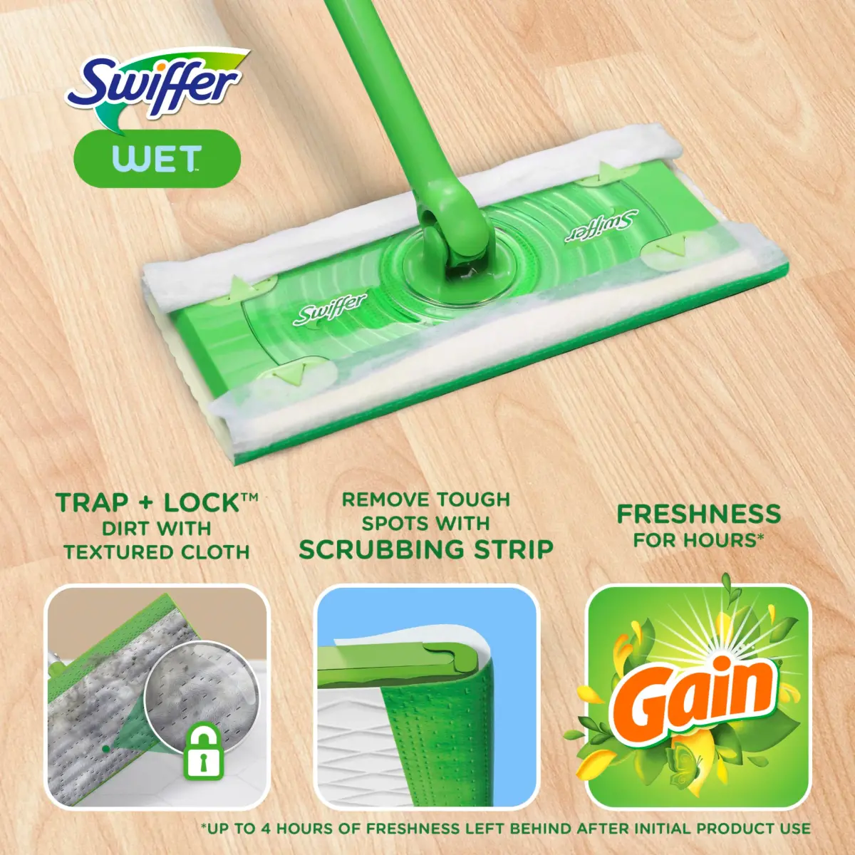 Swiffer Wet Mop Pads 24 Count (Gain Scent) | Textured Cloths Trap & Lock Dirt - view 2
