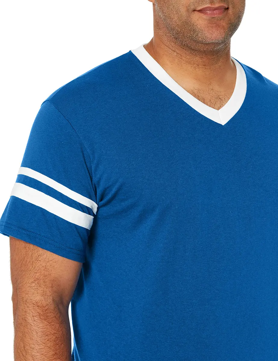 Augusta Sportswear Mens Sleeve Stripe Jersey 3X-Large | Contrast Sleeve Stripes, V-Neck, 50/50 Polyester Cotton - view 3