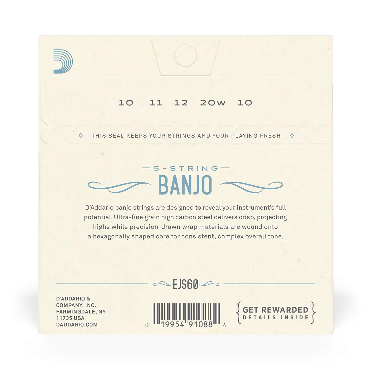 D'Addario Banjo Strings, Stainless Steel, EJS60 Light Gauge 10-20, 5-String Set | Bright Tone, Smooth Feel - view 3