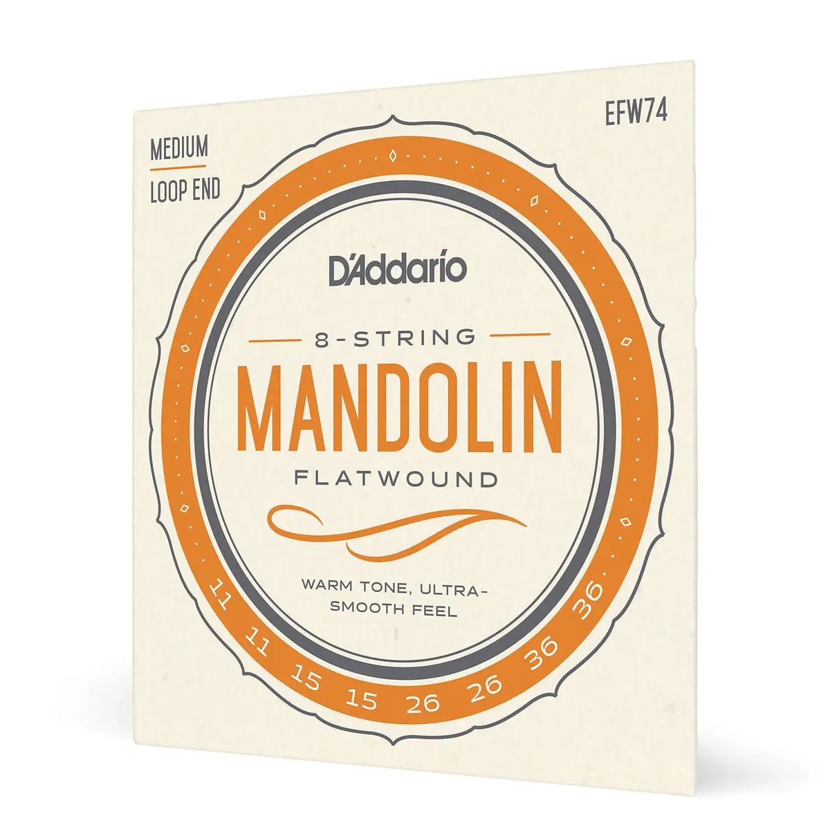 D'Addario EFW74 Phosphor Bronze Flatwound Mandolin Strings, Medium, 11-36 | Authentic USA Import - main product image
