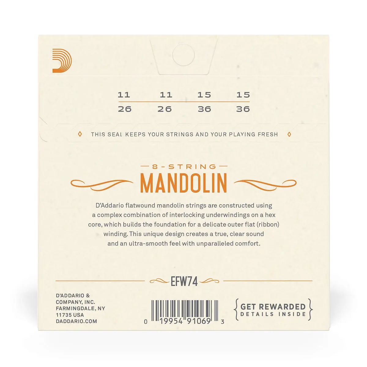 D'Addario EFW74 Phosphor Bronze Flatwound Mandolin Strings, Medium, 11-36 | Authentic USA Import - view 3