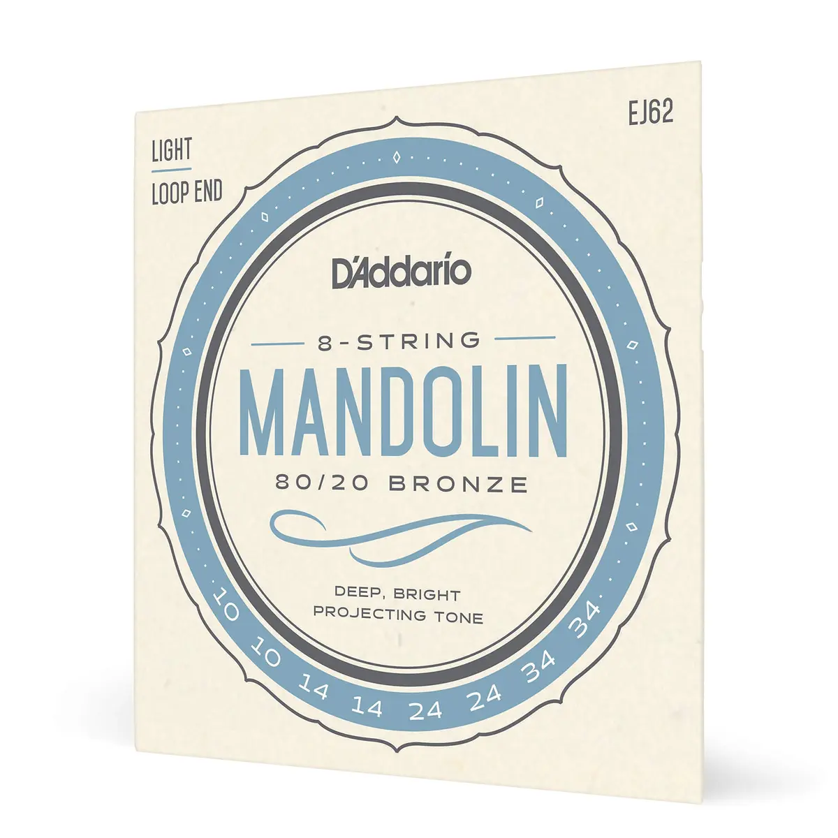 D'Addario EJ62 80/20 Bronze Mandolin Strings, Light, 10-34 | Crisp, Bright Tone for Recording - main product image