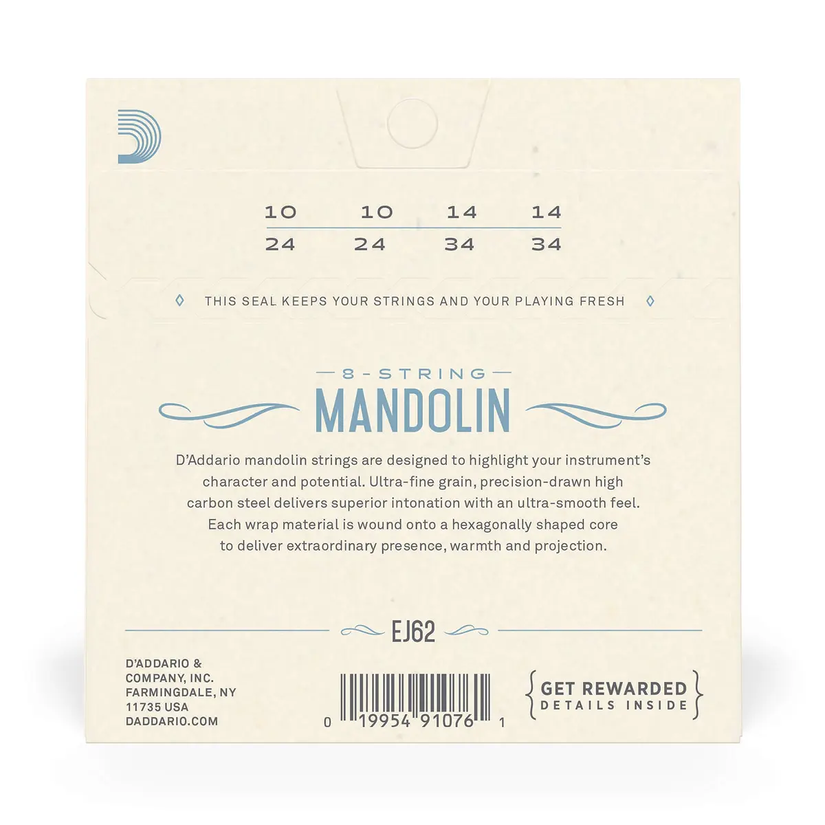 D'Addario EJ62 80/20 Bronze Mandolin Strings, Light, 10-34 | Crisp, Bright Tone for Recording - view 3