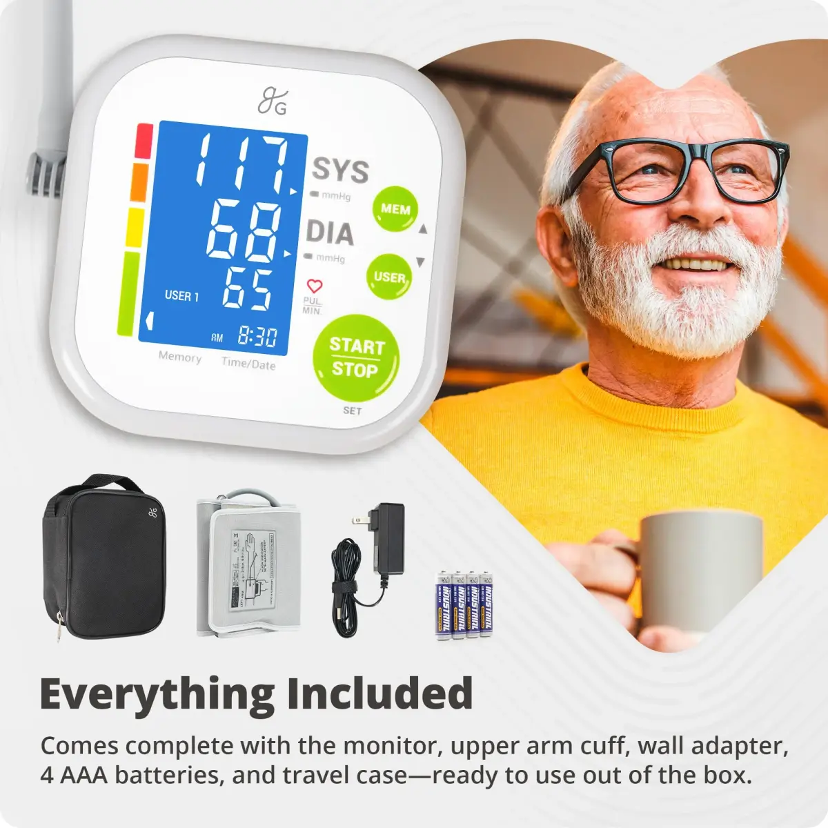 Greater Goods Automatic Arm Blood Pressure Monitor | 22-42cm Cuff, Backlit Display, 2-User Memory - view 7