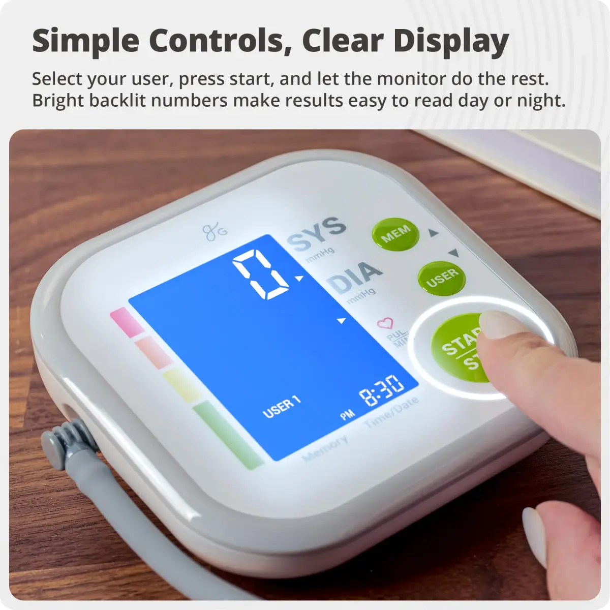 Greater Goods Automatic Arm Blood Pressure Monitor | 22-42cm Cuff, Backlit Display, 2-User Memory - view 4