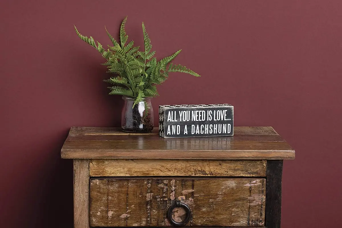 Primitives by Kathy Box Sign, Wood, 6" x 2.5" | All You Need Is Love And A Dachshund - view 2