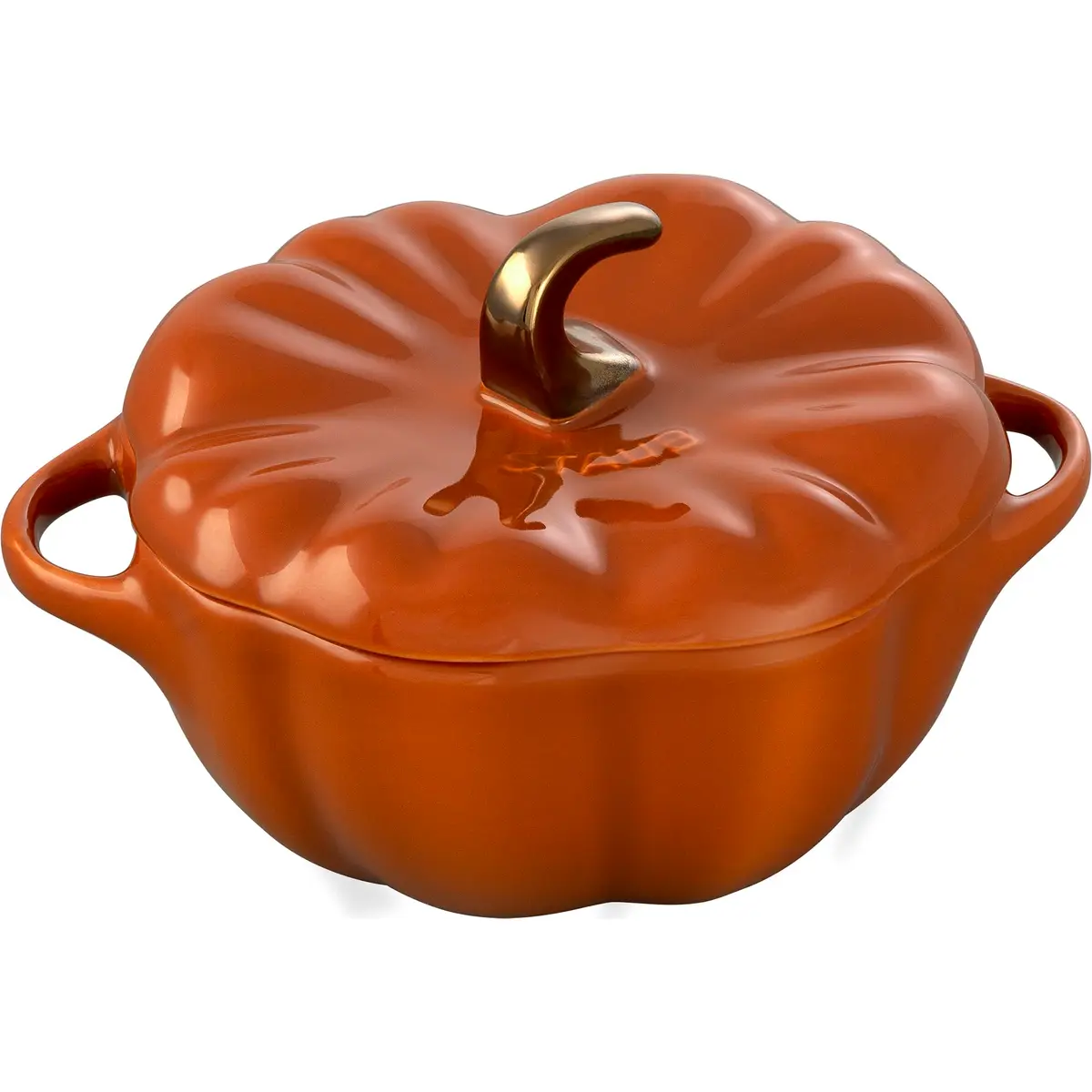 STAUB Ceramic 0.75-qt Petite Pumpkin | Oven & Stove Safe up to 572°F, Burnt Orange - main product image