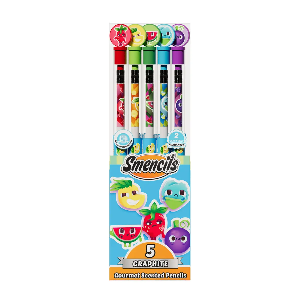 Scentco Smencils Graphite 5-Pack HB #2 Scented Pencils | Recycled Newspaper, 2-Year Scent Guarantee - main product image