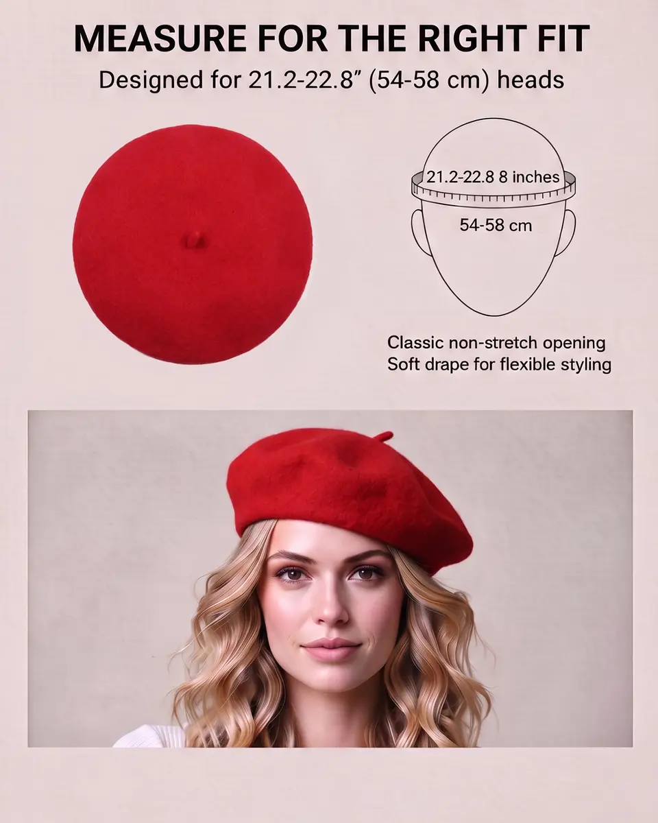 ZLYC Wool Beret Hat Classic Solid Color French Beret for Women Red | Warm, Stylish & Comfortable - view 3
