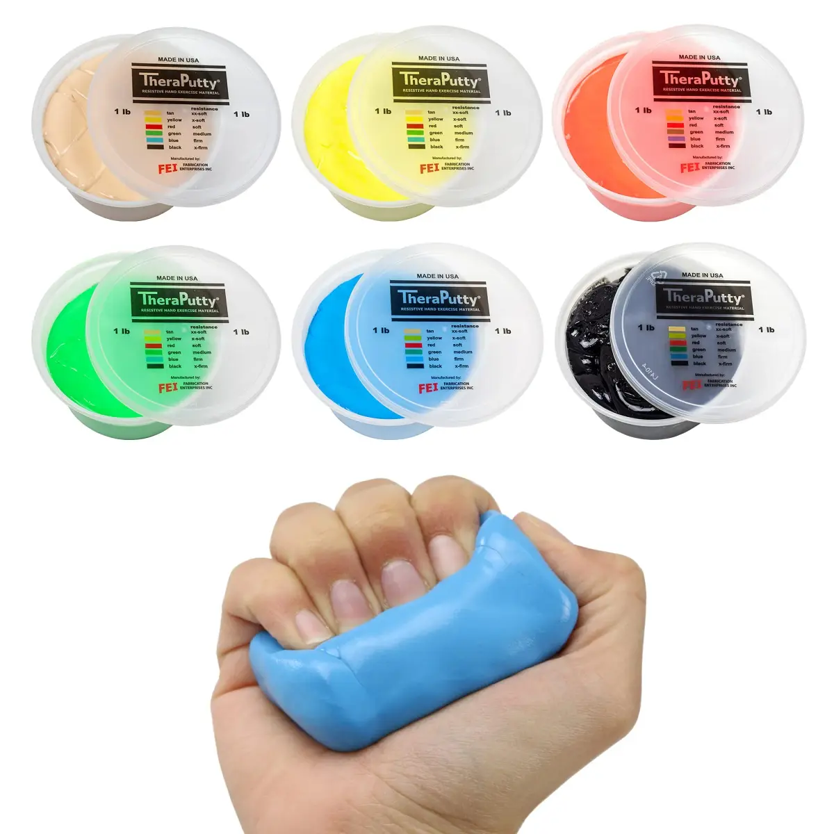 CanDo TheraPutty 6-Piece Set 1 lb (454g) | Standard Hand Exercise Putty for Rehabilitation and Stress Relief - main product image