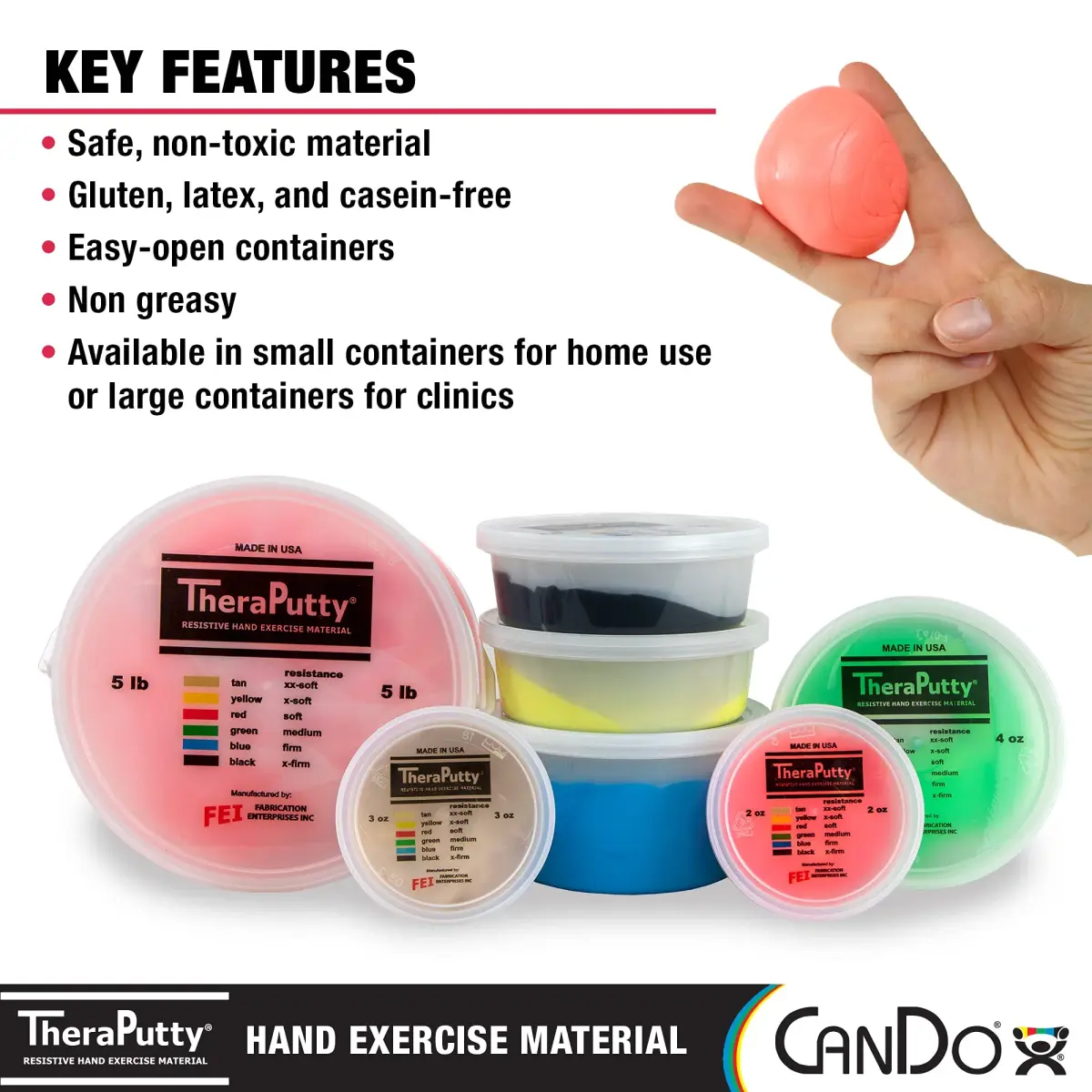 CanDo TheraPutty 6-Piece Set 1 lb (454g) | Standard Hand Exercise Putty for Rehabilitation and Stress Relief - view 5