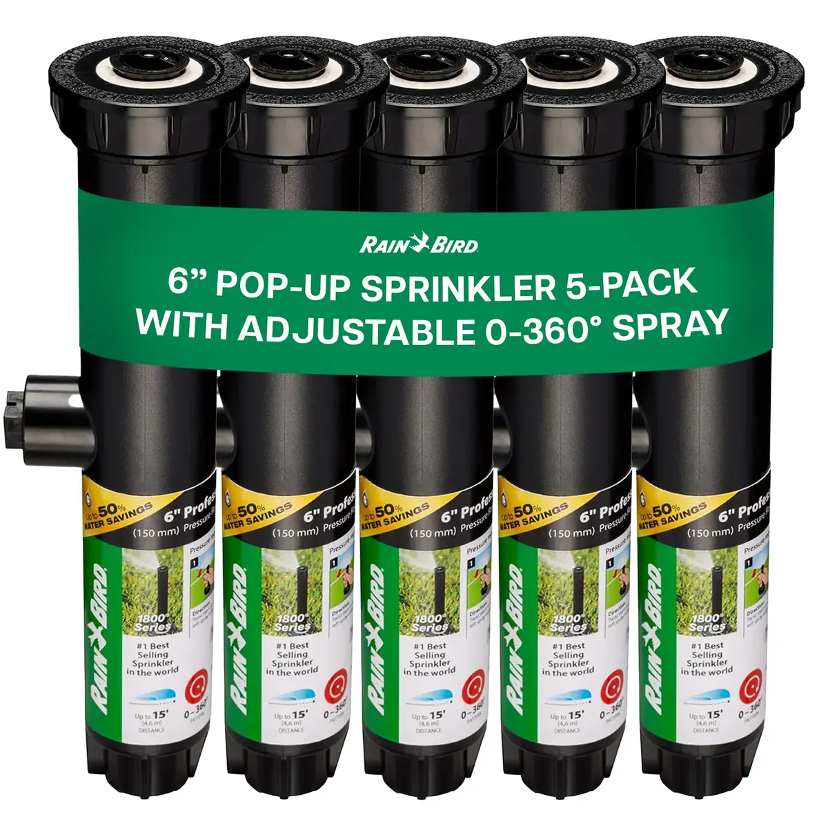 Rain Bird 1806VAN 1800 Series Professional Pop-Up Sprinkler Head 15.24 cm (6 Inch) 5-Pack | Precision Watering for Lawns & Gardens - main product image