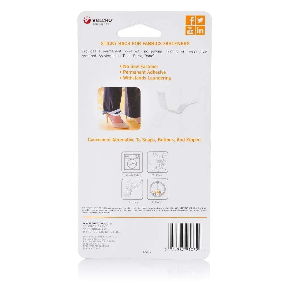 VELCRO Brand Sticky Back for Fabrics Tape, 24 in x 3/4 in, White | Strong Fabric Bond, No Sewing Needed - view 5