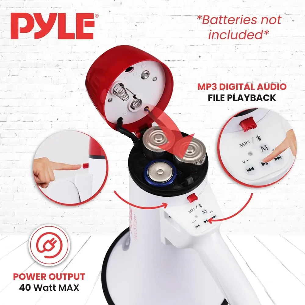 Pyle 40W Megaphone Bullhorn with Bluetooth & Siren, 8'' x 13.1'' | Crowd Control & Safety - view 6