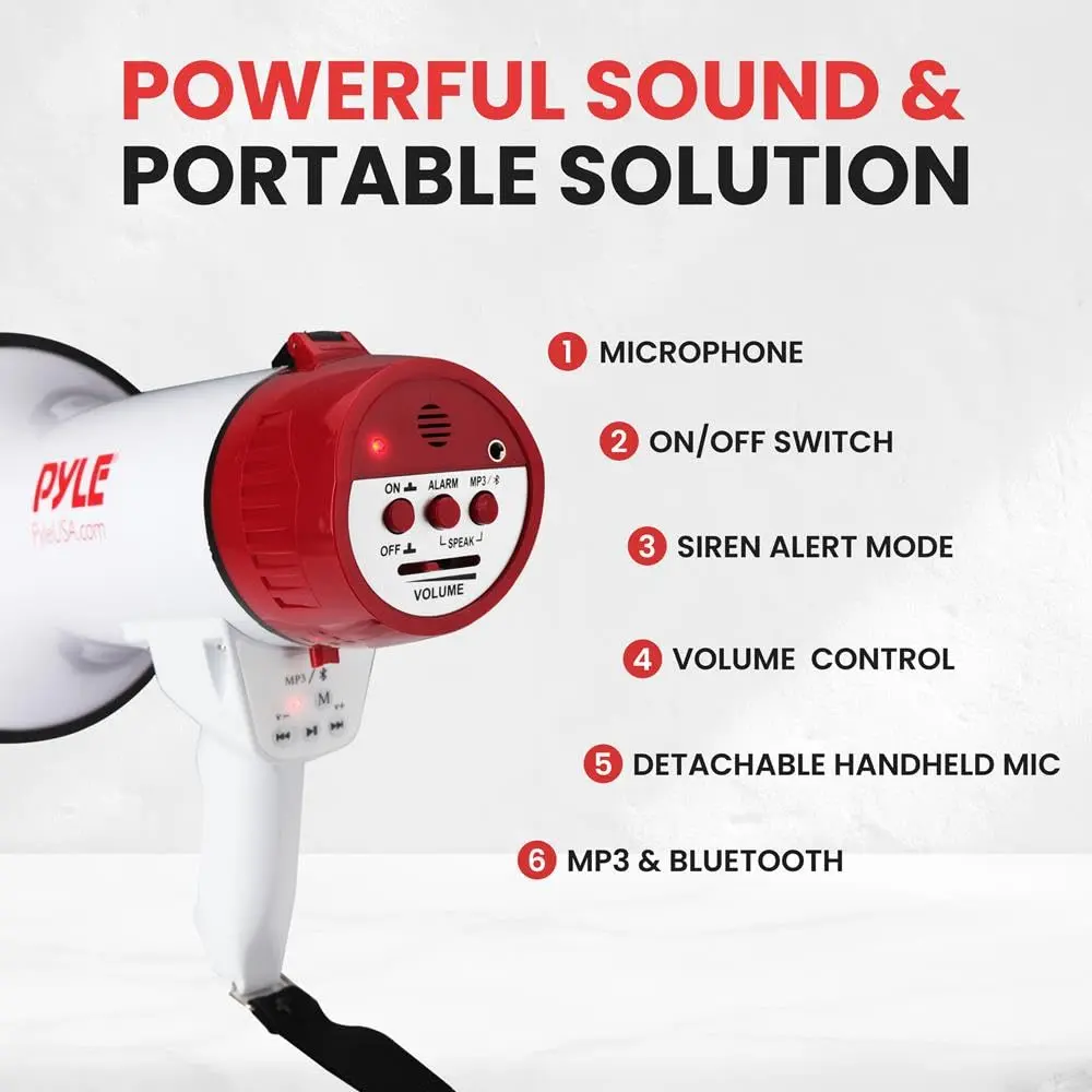 Pyle 40W Megaphone Bullhorn with Bluetooth & Siren, 8'' x 13.1'' | Crowd Control & Safety - view 7